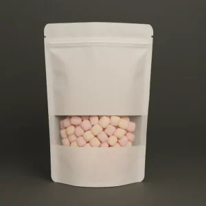 White Kraft Resealable Stand Up Pouch with Window
